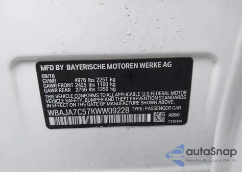 2019 BMW 530I xDrive из США, поврежденный, VIN WBAJA7C57KWW09228